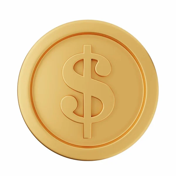 Zlatá Mince Dolarovou Značkou Bílém Pozadí Vykreslování — Stock fotografie