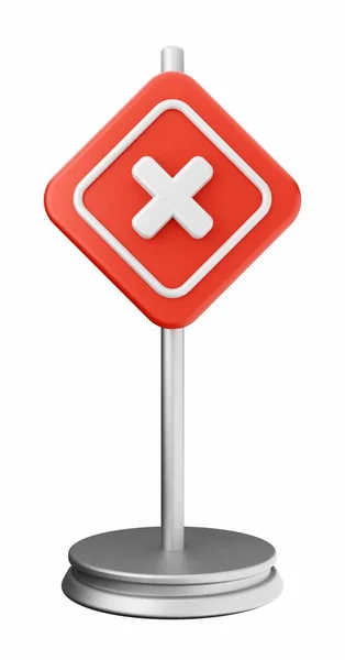 Rendering Red Cross Road Sign — Stock Photo, Image