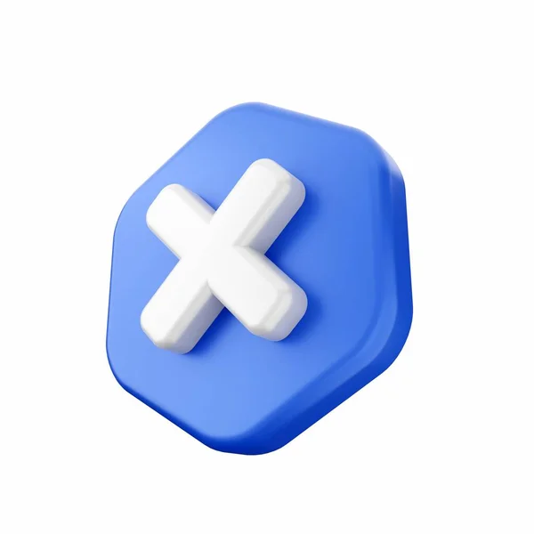 クロスアイコン付き青十字ボタン3 Dレンダリング — ストック写真