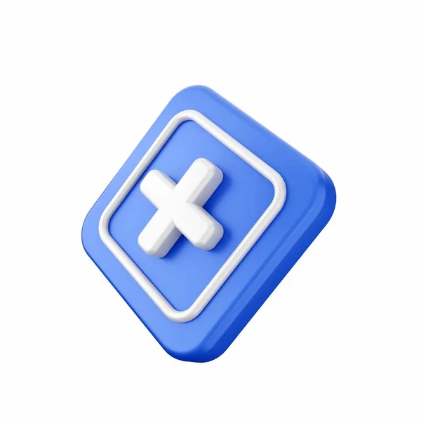 白い背景に隔離された白いボタンに青い十字の3 Dアイコン — ストック写真