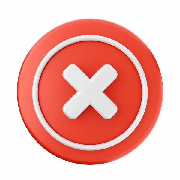 Rendering Red Cross Button Sign Isolated White — Stock Photo, Image