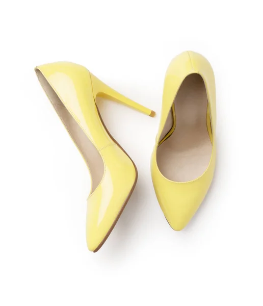 Elegantes Estiletes Piel Verano Mujer Charol Amarillo Nuevo Par Zapatos — Foto de Stock
