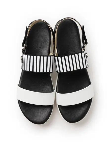 Sandales Décontractées Cuir Noir Blanc Pour Femmes Une Nouvelle Paire — Photo
