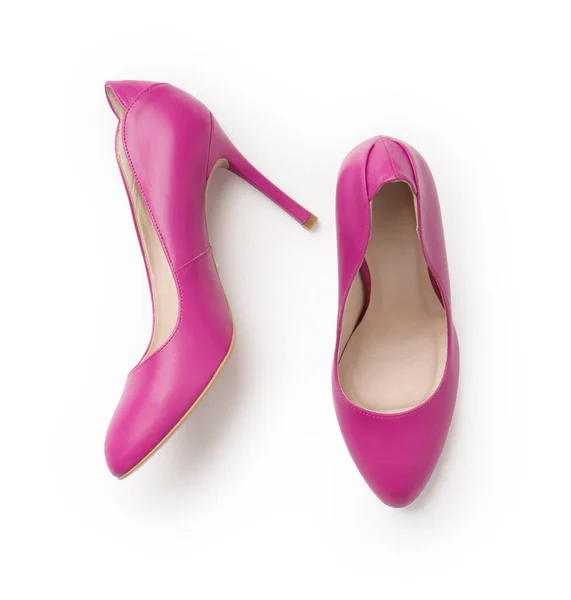 Летние Розовые Стилетто Кожи Elegant Новая Пара Обуви Белом Фоне — стоковое фото
