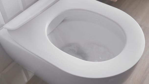 Spola Toaletten Smidigt Sänka Och Stänga Toalettlocket Med Mjuk Nära — Stockvideo