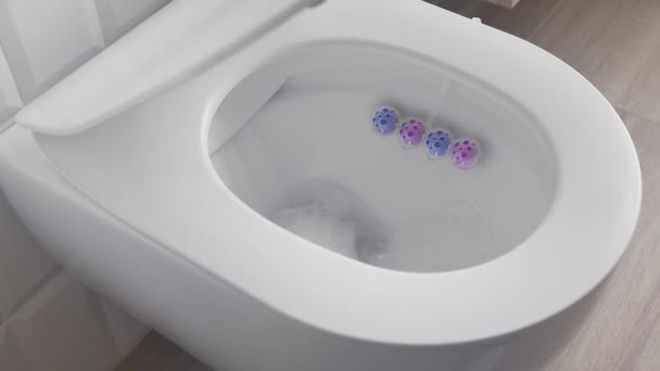 Spłukać Toaletę Dużym Strumieniem Słodkiej Wody Miska Klozetowa Dezodorantem Gładko — Wideo stockowe