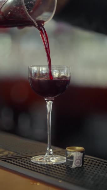 Bartendern Häller Kyld Alkoholcocktail Ett Glas Genom Julep Sil För — Stockvideo