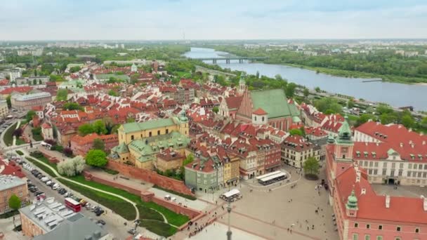 Warszawa Polens Huvudstad Flygfoto Över Det Kungliga Slottet Och Torget — Stockvideo