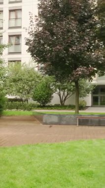 Modern, iyi döşenmiş yeşil bir avlu gölgeli çimenler, patikalar ve banklar sunar. Bu sakin alan çeşitli ağaçlar, asfalt alanlar, çitler ve çağdaş bina cephelerini içerir..