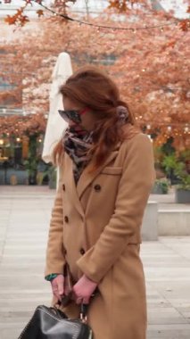 Yalnız bir kadın şehir parkında güzel sarı yapraklarla, üzgün ve kaybolmuş hissederek dolaşıyor. Melankolik insan altın yapraklar arasında amaçsızca yürüyor, derin düşünceli bir ruh hali içinde..