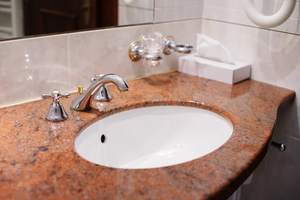 Close Sink Marble Top Bathroom — Stock Photo, Image