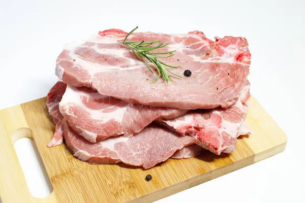 Carne Fresca Porco Crua Bifes Lombo Porco Prontos Para Serem Fotografia De Stock