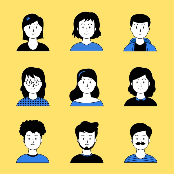 Set of Icons people avatars for profile page, social network, social media. Avatar collection with different characters Vector, Flat, line, clean