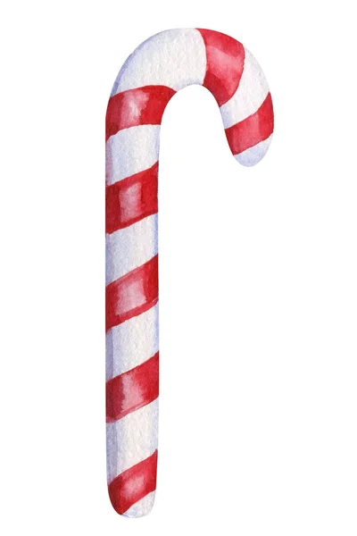 Červené Lízátko Cukrová Třtina Vánoční Karamel Izolovaném Bílém Pozadí Akvarel — Stock fotografie