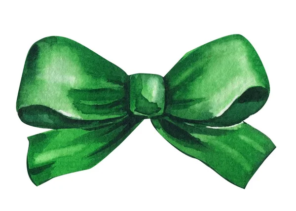 Green Bow Isolated White Background Watercolor Illustration High Quality Illustration — Stock Photo, Image