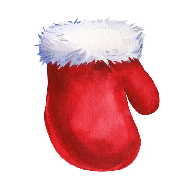 Красная Варежка Изолированном Белом Фоне Акварель Иллюстрация Высокое Качество Иллюстрации — стоковое фото