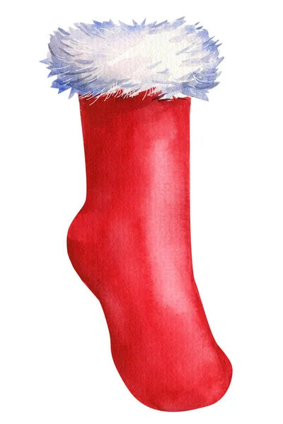 Czerwony Santa Claus Kapelusz Izolowanym Białym Tle Akwarela Ilustracja Wysokiej — Zdjęcie stockowe