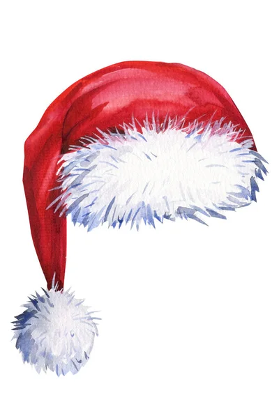 Roter Nikolausmütze Auf Isoliertem Weißem Hintergrund Aquarell Illustration Hochwertige Illustration — Stockfoto