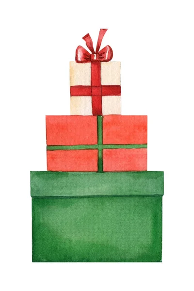 Χριστουγεννιάτικα Δώρα Απομονωμένο Λευκό Φόντο Ακουαρέλα Εικονογράφηση Εικόνα Υψηλής Ποιότητας — Φωτογραφία Αρχείου