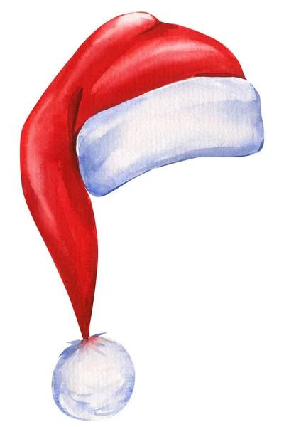 Sombrero Rojo Santa Claus Sobre Fondo Blanco Aislado Ilustración Acuarela —  Fotos de Stock