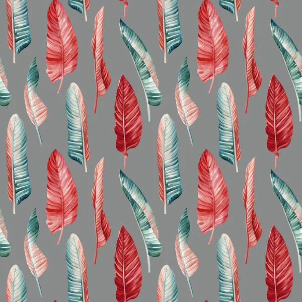 Palmblad Tropisk Bakgrund Handritad Akvarell Botanisk Målning Sömlöst Mönster Djungeltapet — Stockfoto