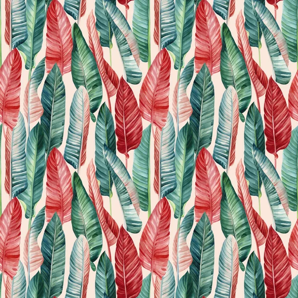 Palmblad Tropisk Bakgrund Handritad Akvarell Botanisk Målning Sömlöst Mönster Djungeltapet — Stockfoto