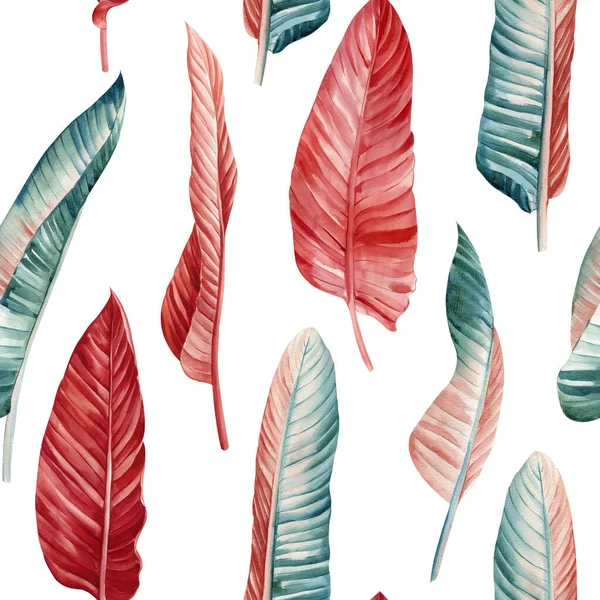 Folhas Palma Fundo Tropical Desenho Mão Aquarela Pintura Botânica Padrão — Fotografia de Stock