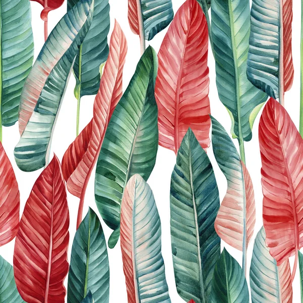 棕榈叶 热带背景 手绘水彩画 无缝图案 丛林壁纸 高质量的例证 — 图库照片