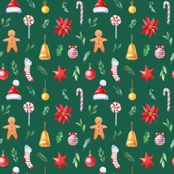 クリスマスの背景 シームレスなパターン 手描き水彩イラスト 高品質のイラスト — ストック写真