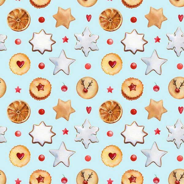 Muster Süße Weihnachten Aquarell Lebkuchen Cupcakes Plätzchen Nahtloses Neujahrsmuster Hochwertige — Stockfoto