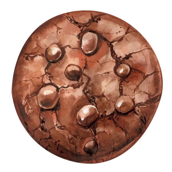 Čokoládová Sušenka Cookie Čokoláda Bílém Pozadí Sladké Akvarelové Ilustrace Ruční — Stock fotografie