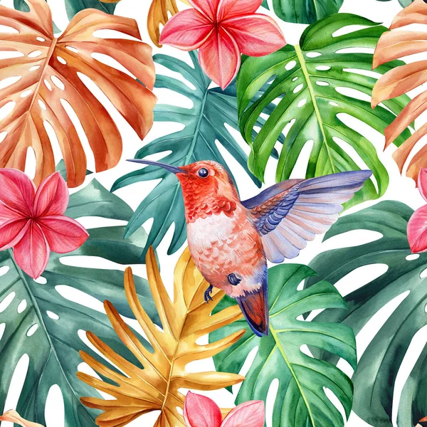 Barevné Palmové Listy Tropické Pozadí Ručně Kreslené Akvarelové Botanické Malby — Stock fotografie