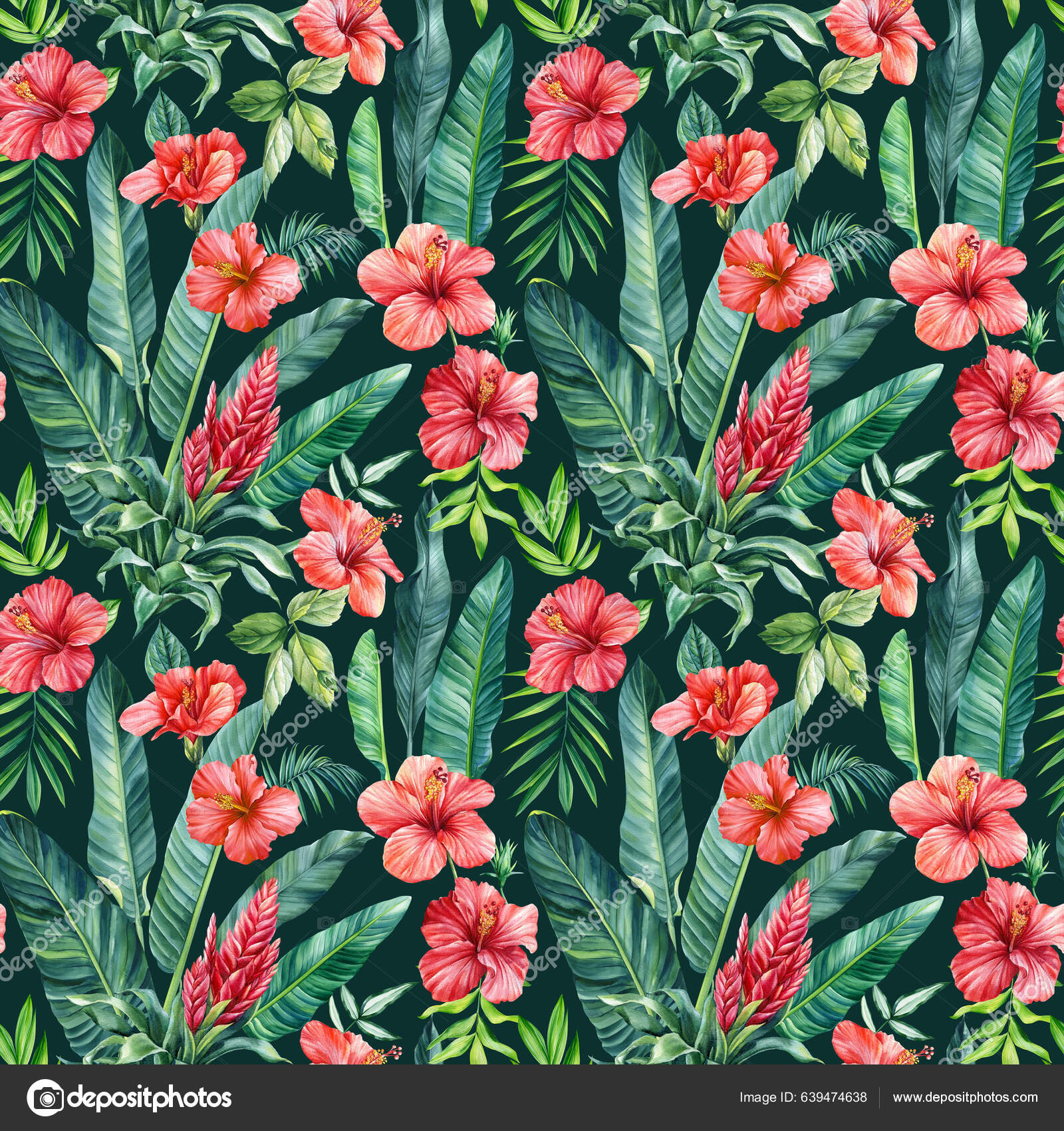Floral Seamless Pattern Wallpaper Jungle Tropical Palm Levels Tropical Red  Stock Illustration by ©gringoann #639474638, image size:1600x1700