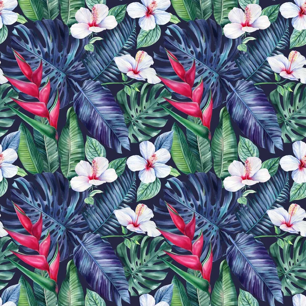 Тропічні Листя Акварельні Ілюстрації Тенденції Джунглів Безшовний Візерунок Квітковий Фон — стокове фото