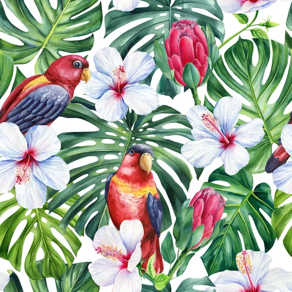 Тропічні Пальмові Листя Листя Джунглів Безшовний Акварельний Квітковий Візерунок Фон — стокове фото