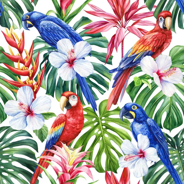 Тропические Пальмовые Листья Джунгли Листья Бесшовные Акварели Цветочный Узор Фон — стоковое фото