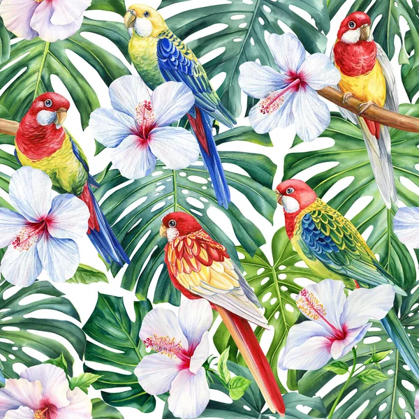 Tropik Palmiye Yaprakları Orman Yaprakları Pürüzsüz Suluboya Çiçek Desenli Arka — Stok fotoğraf