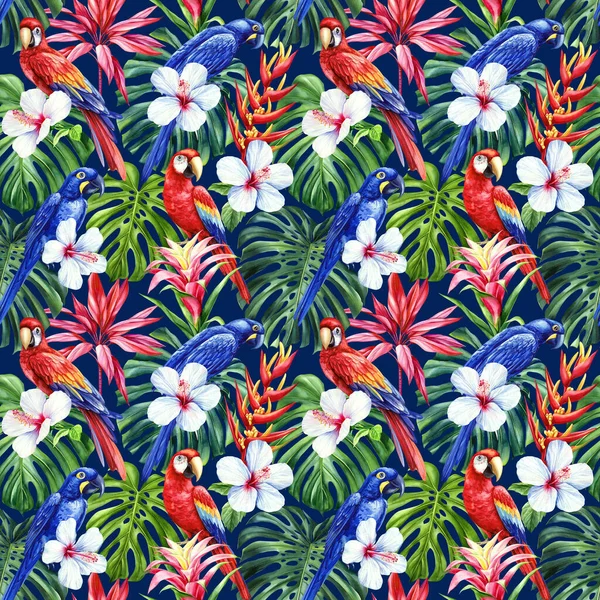 Tropiska Palmblad Djungel Blad Sömlös Akvarell Blommönster Bakgrund Trendiga Färger — Stockfoto