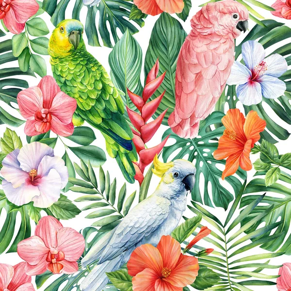 Letnie Tropikalne Tło Egzotycznymi Liśćmi Palmy Kwiatami Jasne Tło Roślin — Zdjęcie stockowe