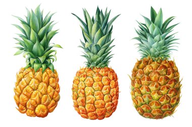 Egzotik, olgun meyve. Ananas, suluboya botanik resim. Yüksek kaliteli illüstrasyon