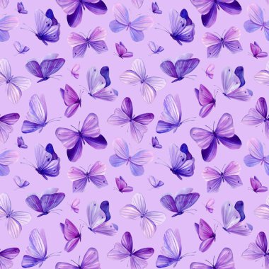 Menekşe arkaplanda kelebeksiz desen. Suluboya çizimi. Yüksek kaliteli illüstrasyon