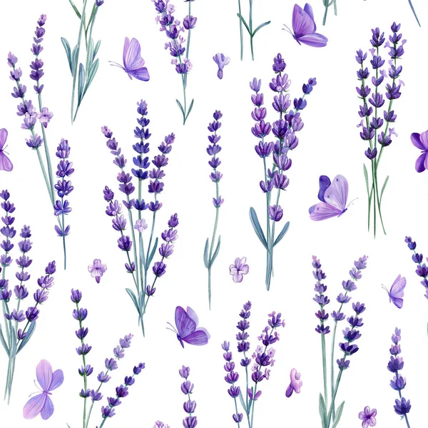 Wildflower Σχέδιο Χέρι Λεβάντα Λουλούδι Υδατογραφία Στυλ Μοτίβο Περιτύλιγμα Floral — Φωτογραφία Αρχείου