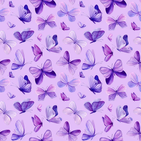 Бабочка Бесшовный Рисунок Фиолетовом Фоне Акварель Высокое Качество Иллюстрации — стоковое фото