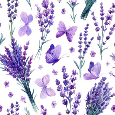 Yaban çiçeği lavantalı el çizimi, çiçek suluboya tarzı ambalaj deseni. Çiçeksiz desen. Yüksek kaliteli illüstrasyon