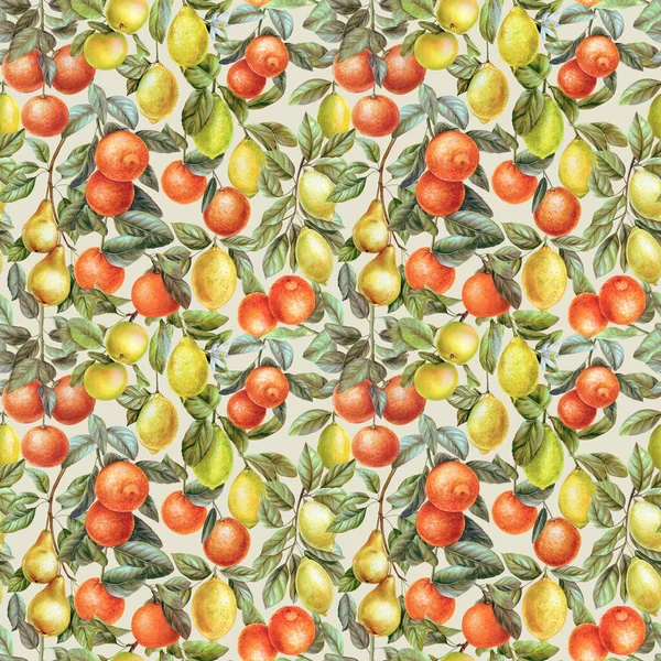 Sfondo Agrumi Pittura Botanica Acquerello Disegnato Mano Frutta Modello Senza — Foto Stock