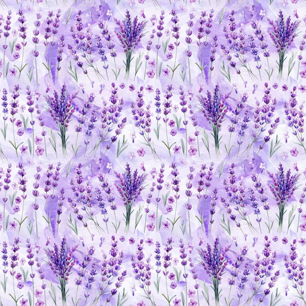 Lavendel Bloemen Vlinders Aquarel Illustratie Naadloos Patroon Bloemenprint Hoge Kwaliteit — Stockfoto