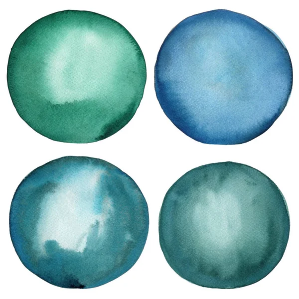 Blå Abstrakt Akvarell Stänk Set Färg Stänk Isolerad Vit Bakgrund — Stockfoto