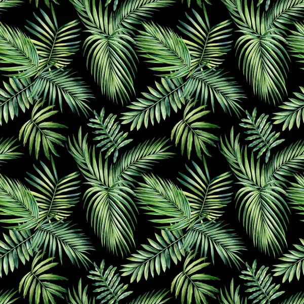 Jungle Palm Leaves Tropical Background Seamless Pattern Flora Painting Watercolor — Stock Photo, Image
