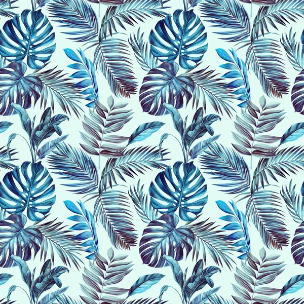 Modèle Tropical Feuilles Palmier Bleu Jungle Fond Tropical Été Motif — Photo