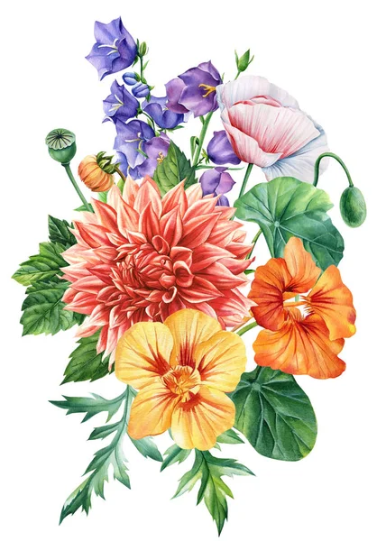 結婚式の招待状 誕生日 カード デザイン プリント ファブリックのための水彩花のイラストのセット 花と葉 高品質のイラスト — ストック写真